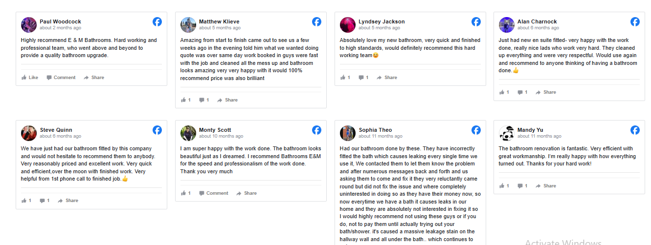 recent reviews underline the fact that E&M Bathrooms